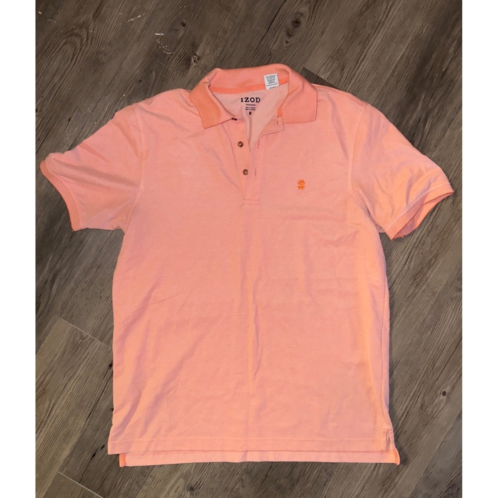 IZOD Performance Polo Shirt Mens Medium Peach Coral Pink Short Sleeve Pique Knit